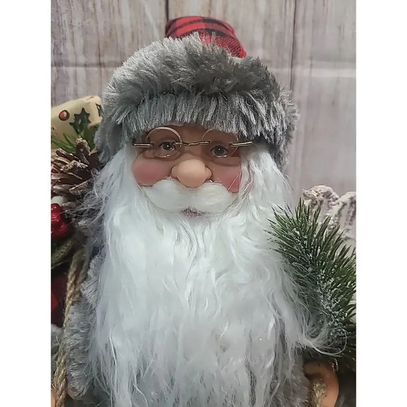 Unbranded Santa Father Christmas Figure Holiday Decor Red Black Plaid Coat Sack - Picture 2 of 8